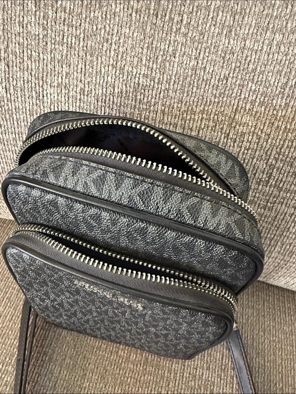 Michael Kors Black Logo Belt Bag with Silver Hardware